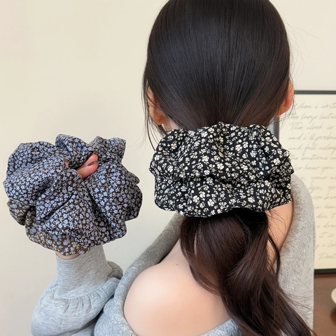 Chouchous en Tissu Floral de Style Coréen pour Femmes Grands Élastiques à Cheveux Mode Accessoires de Coiffure Plissés