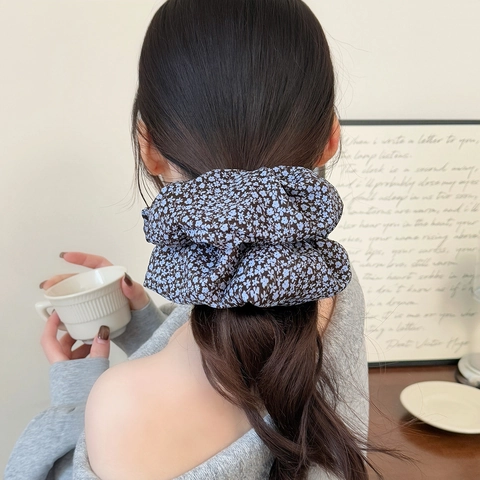 Chouchous en Tissu Floral de Style Coréen pour Femmes Grands Élastiques à Cheveux Mode Accessoires de Coiffure Plissés