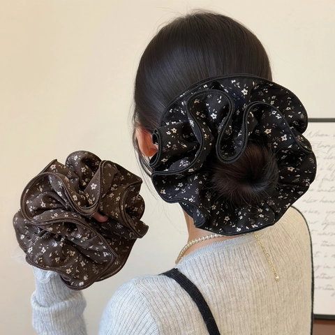 Coletero Grande de Tela Floral Retro de Estilo Coreano Elástico de Pelo Vintage Soporte de Coleta Accesorios para el Cabello para Mujeres