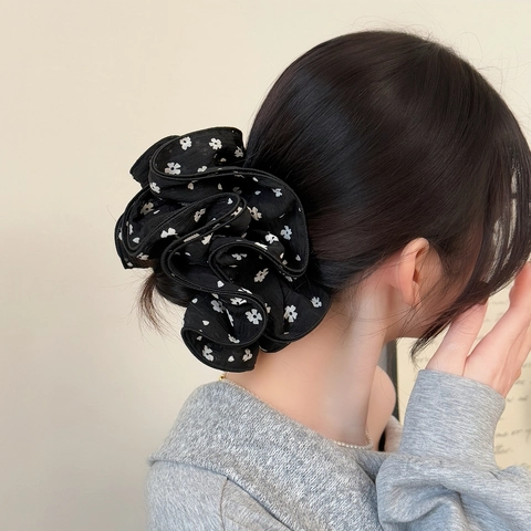 Scrunchie in Chiffon Floreale Rétro Francese Elastico Grande per Donna Stile Coreano Elegante Supporto per Coda di Cavallo Accessorio Capelli