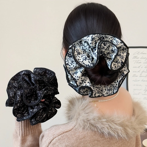 Vintage Blumen Großer Haargummi Für Damen Französischer Stil Chiffon Plissee Haargummi Elastischer Zopfhalter Haarschmuck