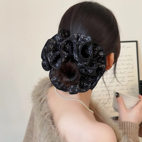 Vintage Blumen Großer Haargummi Für Damen Französischer Stil Chiffon Plissee Haargummi Elastischer Zopfhalter Haarschmuck