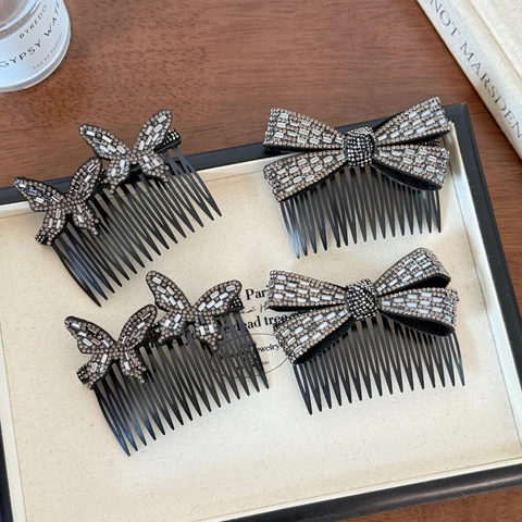 Koreanischer Vintage Schwarz Haarkamm Mit Schimmerndem Strass Schmetterling Design Eleganter Haarschmuck Damen Haarspange