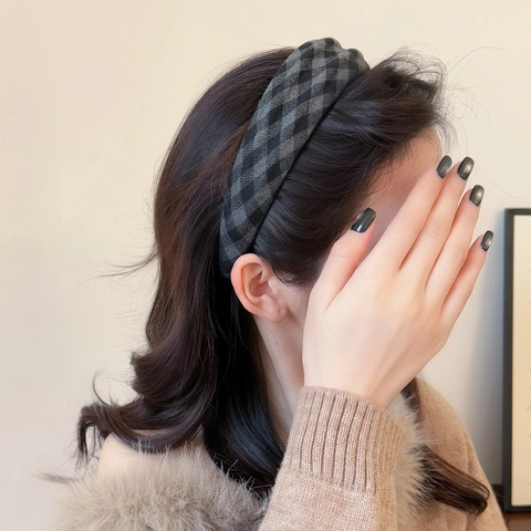 Koreaanse Vintage Geruit Stof Geplooid Breed Haarband Dames Mode Geribd Rooster Stirnband Retro Zoet Sieraden