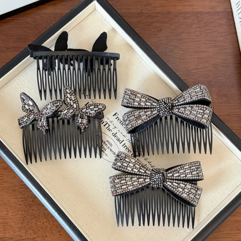 Koreanischer Vintage Schwarz Haarkamm Mit Schimmerndem Strass Schmetterling Design Eleganter Haarschmuck Damen Haarspange