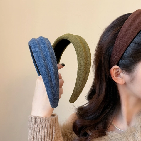 Vintage Wide Brim Padded Headband For Women Knitted Texture Solid Color Elegant Hair Band Retro Hair Accessories Headwear