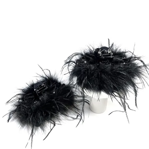 Elegant Feather Hair Claw Clip With Rhinestone Plastic Shark Clip For Women Girls Thick Hair Daily Styling Hair Accessories