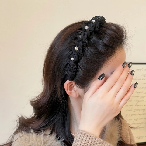 Cerchietto Elegante In Rete Pieghettata Con Künstliche Perle E Strass Decorativi Vintage Denti A Pettine Antiscivolo Fascia Per Capelli Donna