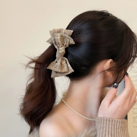 Pinza a Banana per Capelli con Fiocco Scozzese Stile Coreano Accessori per Capelli in Tessuto Vintage per Donna Porta Coda