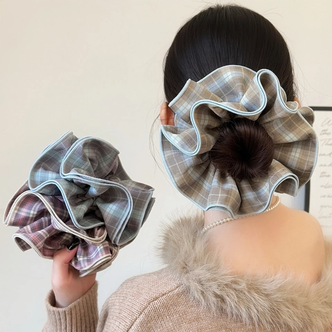 Elastici per Capelli in Tessuto Plaid Vintage Grandi Eleganti Lacci per Capelli a Quadri per Donna Accessori Quotidiani
