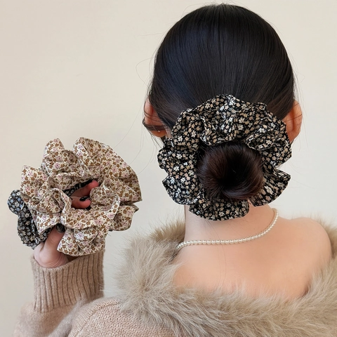 Elastici per Capelli Grandi a Fiori Stile Coreano Per Donna Eleganti Fermacapelli in Tessuto Pieghettato Dolce Motivo Botanico