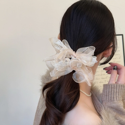 Elegante Organza Stippen Strik Scrunchie Met Strass Grote Glinsterende Haarelastiekjes Voor Vrouwen Mode Haaraccessoires