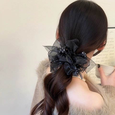 Damen Große Punktmuster Organza Haargummi Süß Mehrlagig Netzband Pferdeschwanz Halter Elegante Haar Accessoires Für Mädchen