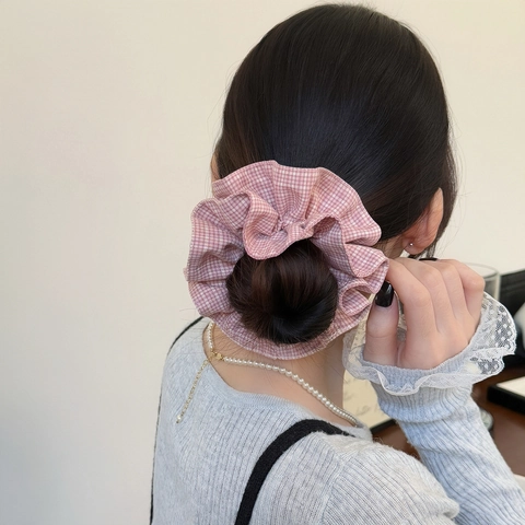 Scrunchie Coreano Dolce in Tessuto a Quadri per Donna Moda Elastico per Capelli Plissettato Fatto a Mano Porta Coda di Cavallo Accessori Capelli