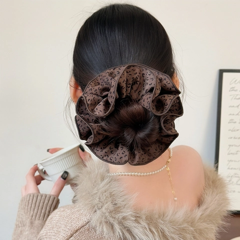 Koreaanse Retro Luipaardprint Stof Scrunchie Grote Oversized Haarelastiek Elastische Paardenstaarthouder Mode Hoofddeksels Voor Vrouwen Dagelijks