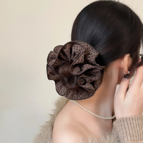 Koreaanse Retro Luipaardprint Stof Scrunchie Grote Oversized Haarelastiek Elastische Paardenstaarthouder Mode Hoofddeksels Voor Vrouwen Dagelijks