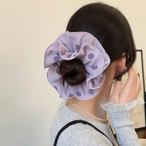Scrunchie per Capelli a Pois in Stile Coreano per Donna Doppio Strato Tessuto Elastico per Capelli Retro Porta Coda Accessorio Dolce