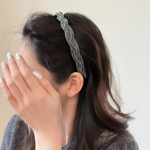 Luxuriöser Geflochtener Haarreif Im Koreanischen Stil Mit Strasssteinen Vintage Glänzender Gedrehter Haarschmuck Für Damen Eleganter Party Schmuck