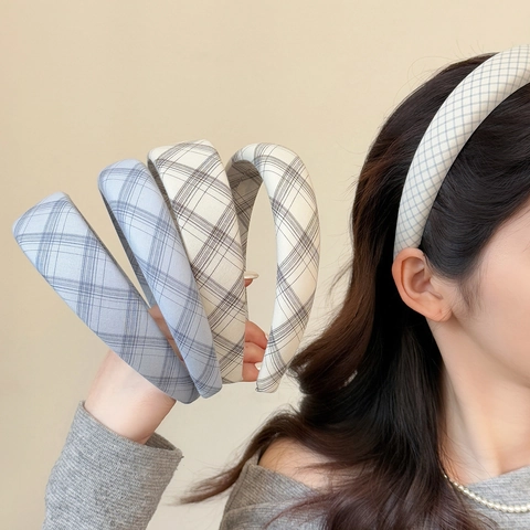 Koreanischer Stil Karomuster Gepolsterte Haarreif Für Damen Elegante Streifen Stoff Haarband Pendler Täglich Mode Handgefertigt