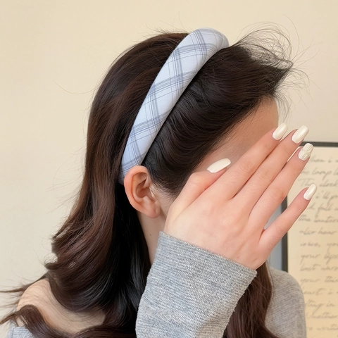 Koreanischer Stil Karomuster Gepolsterte Haarreif Für Damen Elegante Streifen Stoff Haarband Pendler Täglich Mode Handgefertigt