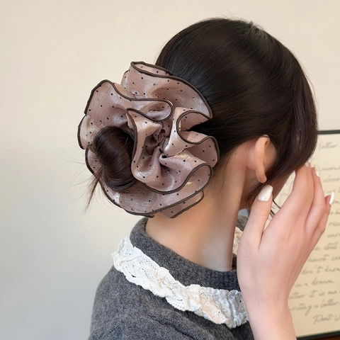 Coleteros de Malla con Lunares para Mujer Doble Capa de Gasa Lazos Grandes para el Cabello Estilo Coreano Dulce Elegante