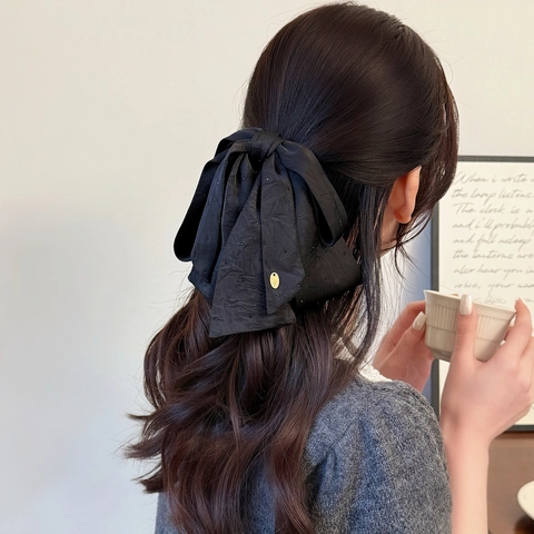 Eleganter Großer Haarschlitz Aus Schwarzem Stoff Mit Strasssteinen Französischer Stil Handgefertigter Haarschmuck Für Damen Hochzeit