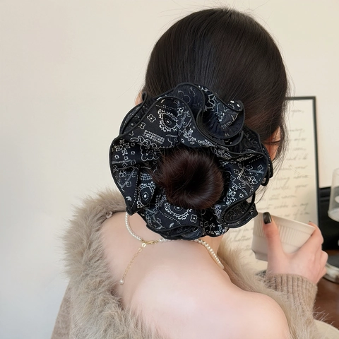 Scrunchie Oversize Vintage con Stampa Paisley da Donna Elegante Bordo in Rete Grandi Elastici per Capelli Accessori Capelli Stile Coreano
