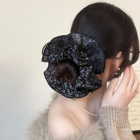 Oversized Floral Mesh Layered Scrunchies Korean Style Sweet Lace Hair Tie Large Elastic Hair Band For Women Jewelry