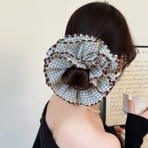 Dolci Elastici per Capelli Gingham Bordo Ondulato Eleganti in Tessuto Pieghettato Elastici Grandi a Quadri per Donna Ragazza