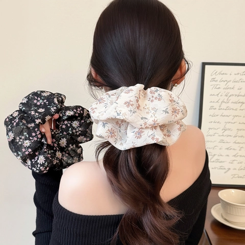 Elastici per Capelli in Maglia con Stampa Floreale Vintage Grandi Eleganti Supporti per Coda di Cavallo Accessori per Capelli Donna