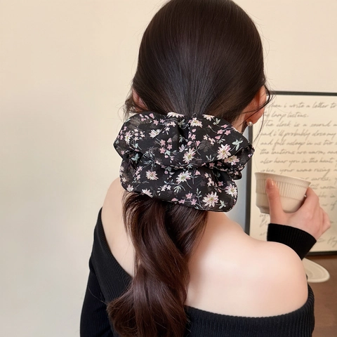 Elastici per Capelli in Maglia con Stampa Floreale Vintage Grandi Eleganti Supporti per Coda di Cavallo Accessori per Capelli Donna