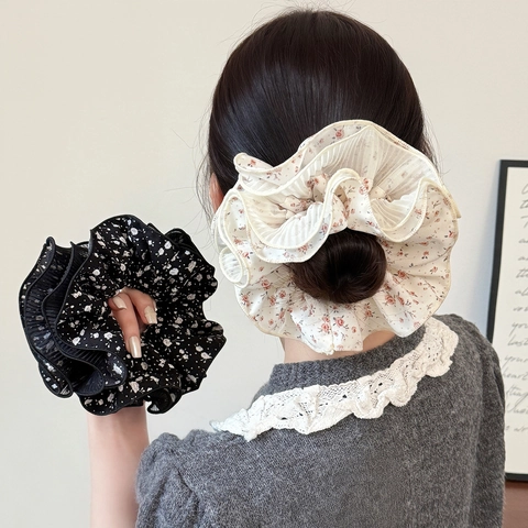 Coletero Floral de Cuatro Capas de Estilo Coreano Para Mujer Elegante Cinta de Pelo de Tela de Encaje Dulce Accesorios