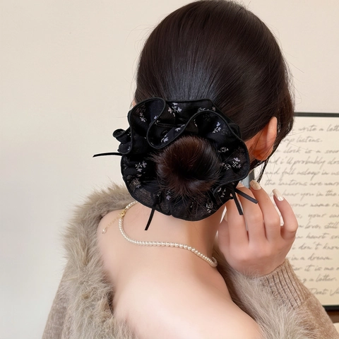 Coleteros Florales Franceses Vintage Con Lazo De Cinta Elegante Organza Gomas De Pelo Estilo Coreano Accesorios Pelo Para Mujer