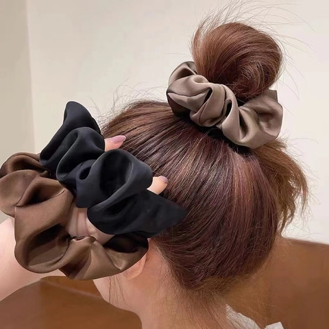 Elegant Satin Hair Scrunchies Solid Color Large Elastic Ponytail Holder Vintage Hair Ties For Women Daily Accessories