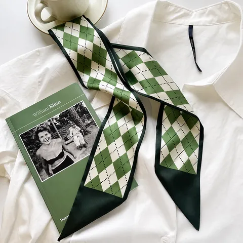 Women's Satin Skinny Scarf Fashion Long Neck Scarf Geometric Plaid Floral Hair Band Bag Ribbon Decoration Accessories