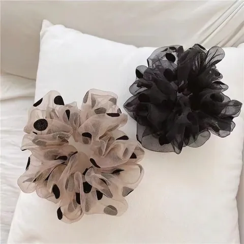 Large Mesh Polka Dot Scrunchie Minimalist Organza Hair Tie Elastic Hair Band For Women Girls Elegant Ponytail Holder Accessories