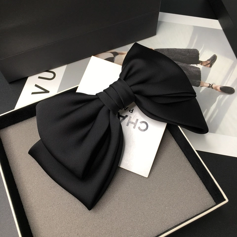 Elegant Large Satin Bow Hair Clip With Metal Spring Clip French Vintage Style Double Layer Solid Color Hair Accessories For Women