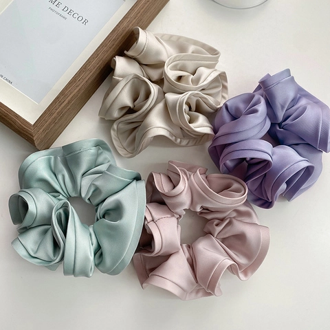 French Style Elegant Satin Scrunchie For Women Ruffled Edge Elastic Hair Band Morandi Colors Fashion Hair Accessories Handmade Ponytail Holder
