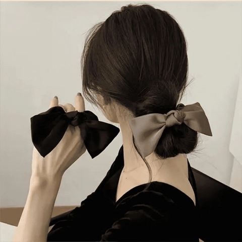 Elegant Large Satin Bow Scrunchie For Women Solid Color Ruched Hair Tie Vintage Minimalist Hair Accessories For Daily Styling