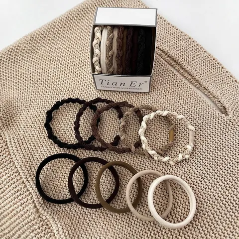 Women Elastic Braided Hair Ties Earth Tone Ponytail Holders High Elasticity Fiber Non-Damaging Hair Ropes Hair Accessories