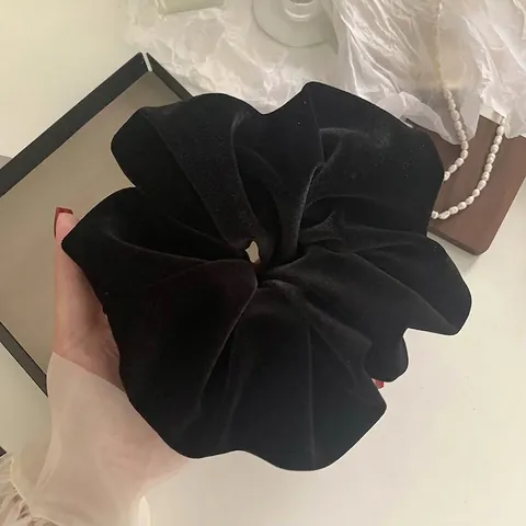 Elastico per Capelli Oversize in Velluto Nero Grande Scrunchie a Pieghe Fascia Elastica per Donna Accessorio Vintage