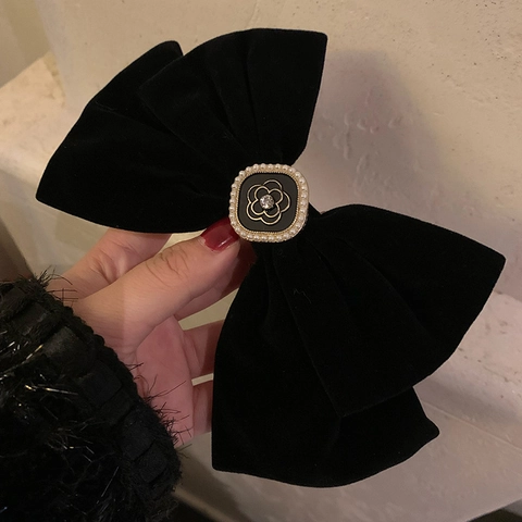 Fermaglio per Capelli con Fiocco in Velluto Nero Vintage Francese Con Camelia e Künstliche Perle Elegante Accessorio per Capelli Donna