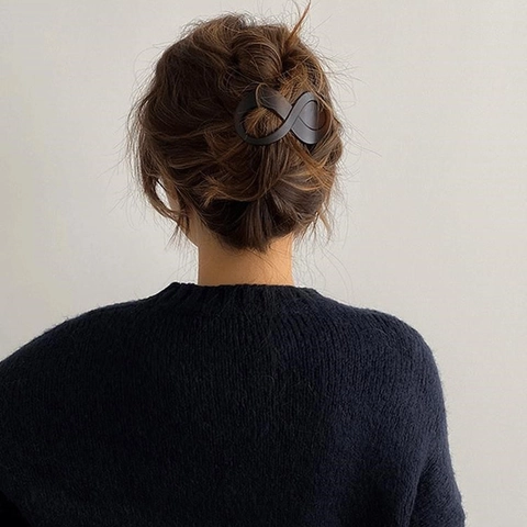 Molla per Capelli Forma Infinito Stile Coreano Opaca Lucida Nero Tartarugato Resina Pinza per Capelli Antiscivolo Grande per Donna