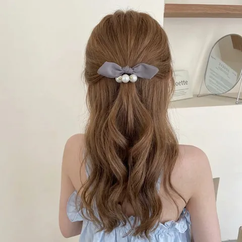 Corda per Capelli con Fiocco in Perla Artificiale Retrò Francese Elegante Elastico per Capelli in Raso Accessori per Capelli Donna