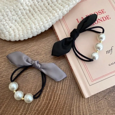 Corda per Capelli con Fiocco in Perla Artificiale Retrò Francese Elegante Elastico per Capelli in Raso Accessori per Capelli Donna