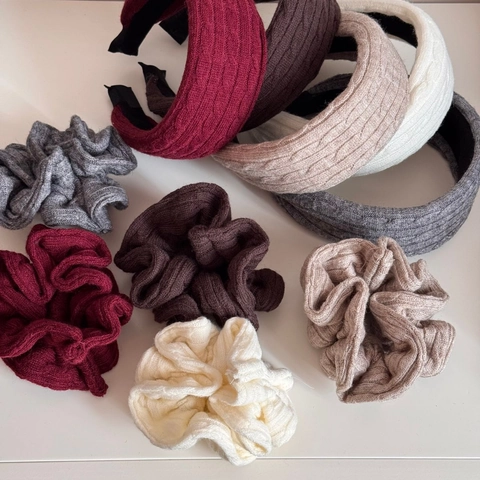 Vintage Gestrickte Zopfmuster Haargummi Und Stirnband Herbst Winter Weiches Haarzubehör Für Damen Haarstyling Dekoration