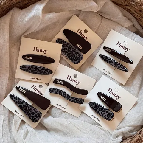 Leopard Print Acetate Hair Clip Set For Women Elegant Duckbill Hairpin Solid Color Grey Leopard Pattern Retro Hair Accessories