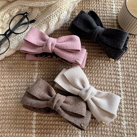 Pinza de Plátano de Punto de Pana Con Lazo para Mujer Otoño Invierno Elegante Horquilla Vertical de Color Sólido Accesorio