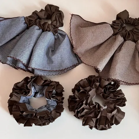Korean Style Striped Pleated Hair Scrunchies For Women Handmade Cloth Large Hair Ties Elegant Daily Hair Accessories