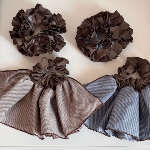Korean Style Striped Pleated Hair Scrunchies For Women Handmade Cloth Large Hair Ties Elegant Daily Hair Accessories